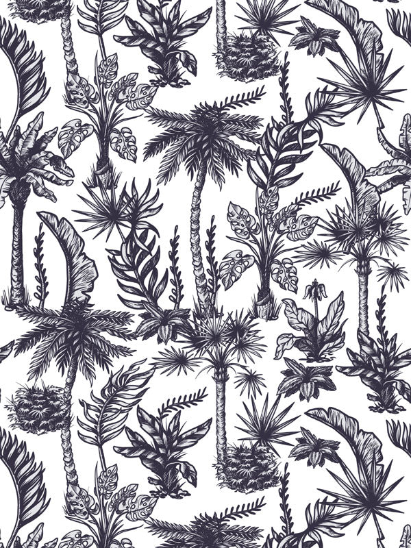 Banana Palm Toile Wallpaper