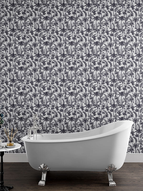 Banana Palm Toile Wallpaper