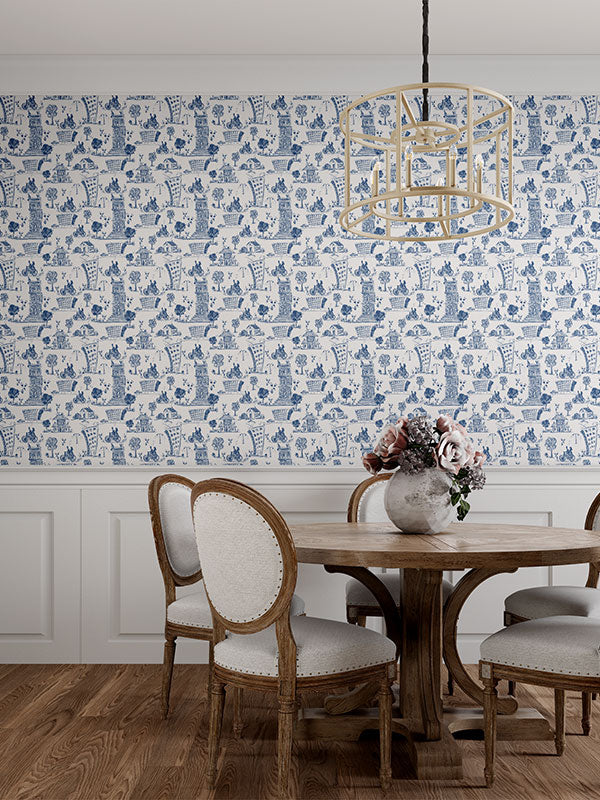 Blue City Toile Wallpaper