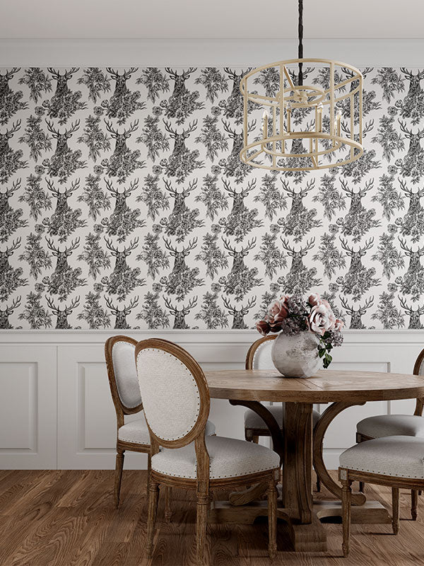 Deer Head Toile Wallpaper