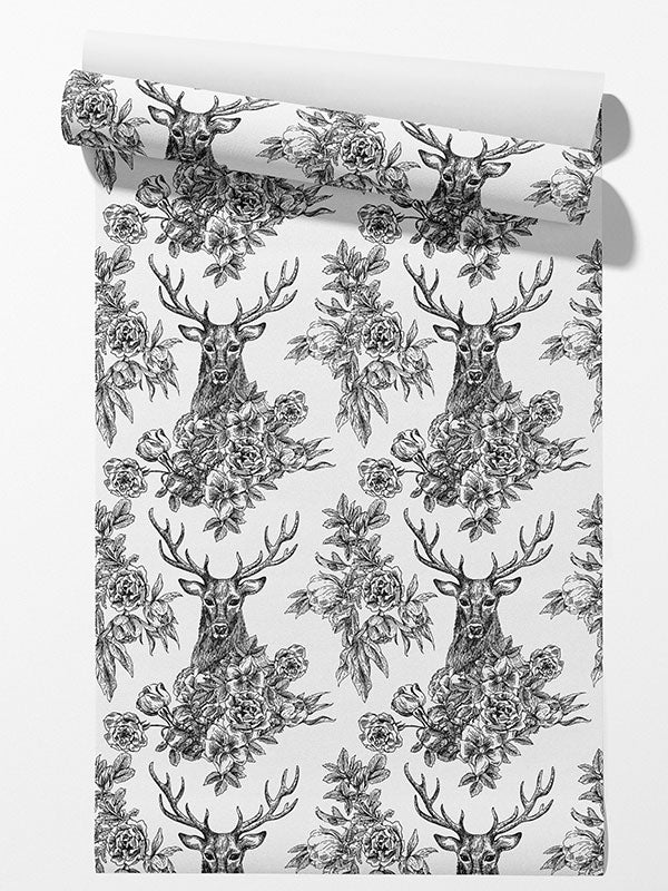 Deer Head Toile Wallpaper