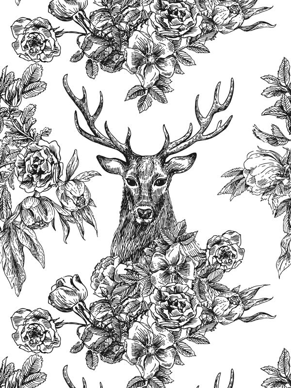 Deer Head Toile Wallpaper