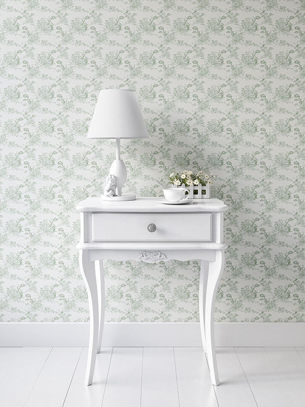 Green Leaf Toile Wallpaper