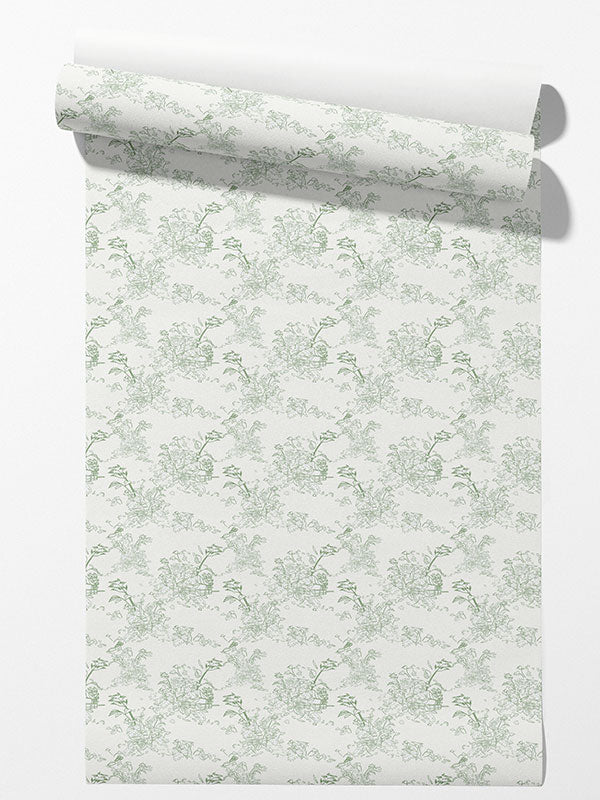 Green Leaf Toile Wallpaper