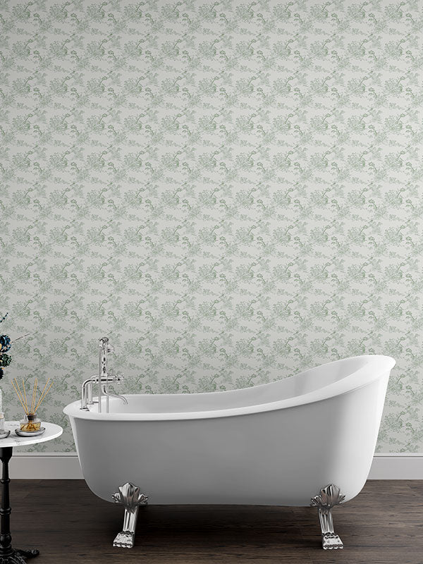 Green Leaf Toile Wallpaper