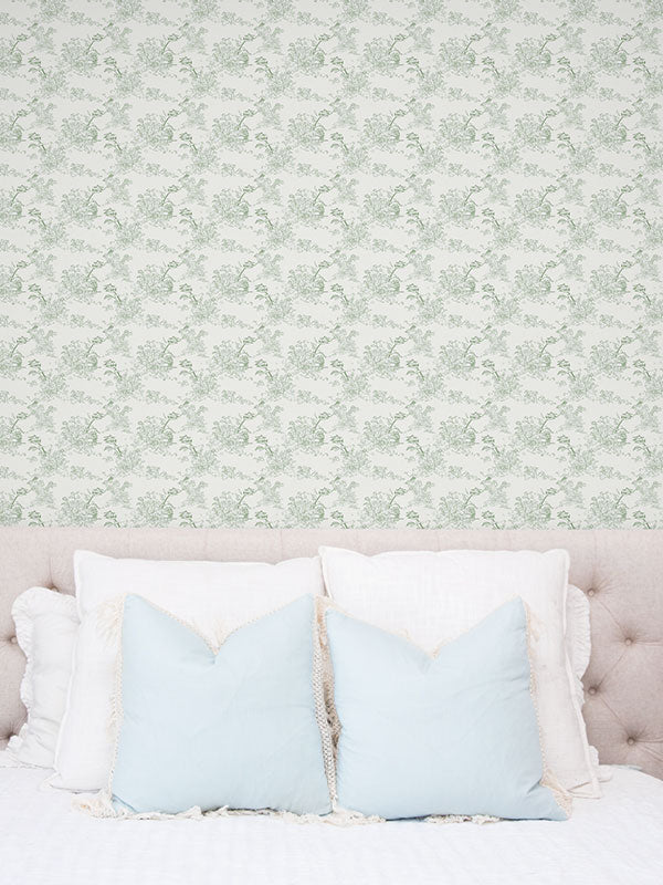 Green Leaf Toile Wallpaper