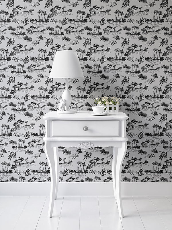 Hibiscus Toile Wallpaper