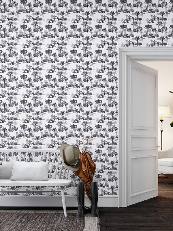 Line Palm Toile Wallpaper