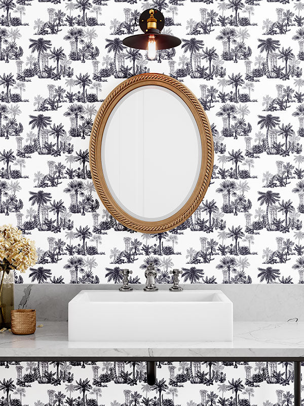 black white toile peel and stick wallpaper