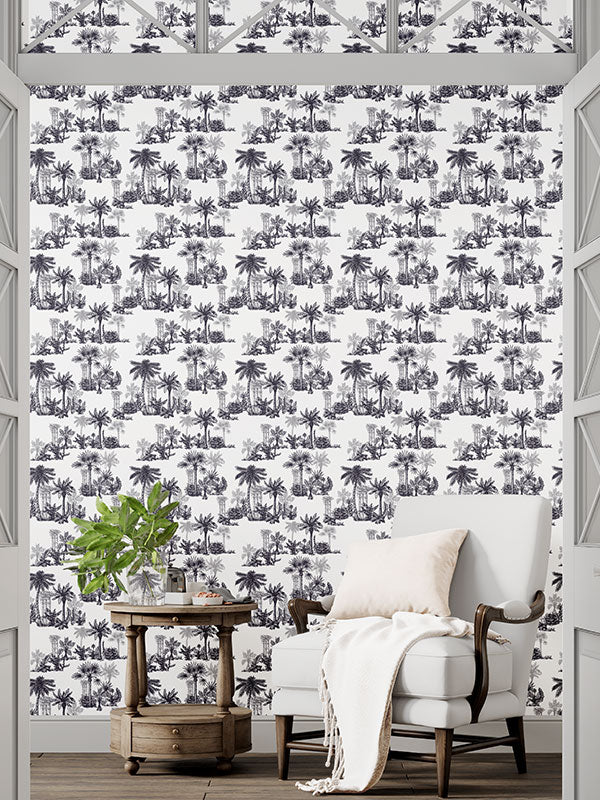 Line Palm Toile Wallpaper