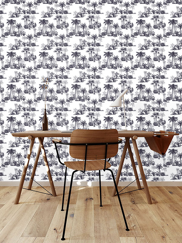 Line Palm Toile Wallpaper